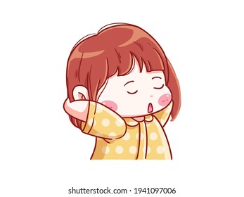 Cute and kawaii Girl talking and Feeling Sleepy Chibi Illustration