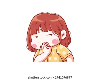 Cute and kawaii Girl Whisper with Annoyed Expression Manga Chibi Illustration