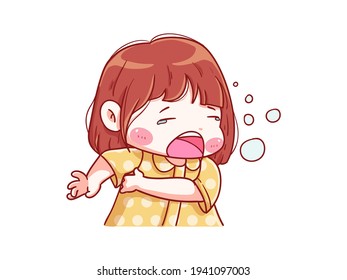 Cute and kawaii Girl yawn and  sleepy Manga Chibi Illustration