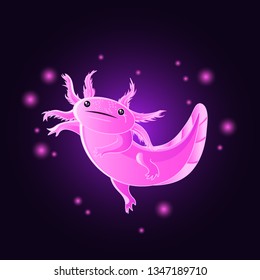 Cute kawaii glowing pink axolotl