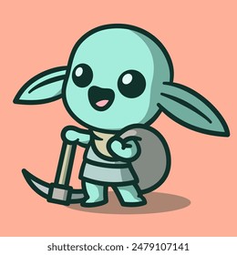 Cute and kawaii goblin miner illustration