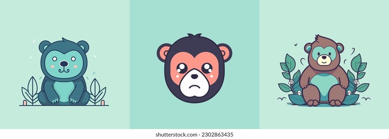 Cute kawaii gorilla cartoon illustration