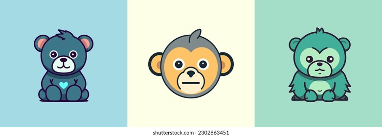 Cute kawaii gorilla cartoon illustration