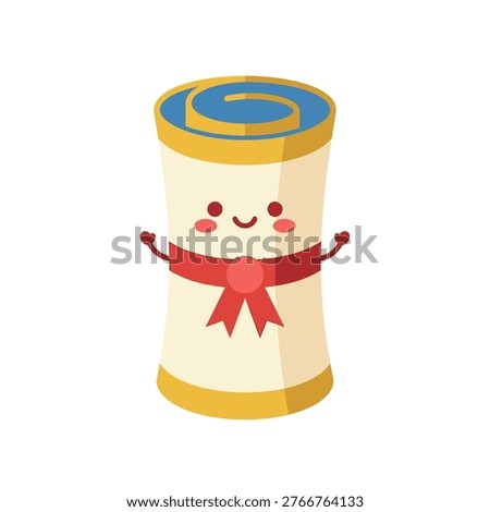 Cute Kawaii Graduation Diploma Scroll Character with Red Ribbon and Smile