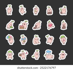 Cute kawaii grain. Sticker Bookmark. Adorable cartoon character. Vector drawing. Collection of design elements.