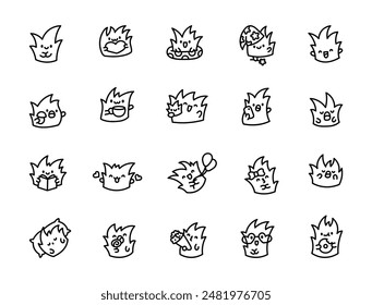 Cute kawaii grass. Coloring Page. Adorable cartoon character. Hand drawn style. Vector drawing. Collection of design elements.