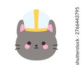 Cute kawaii gray cat face wearing white and gold bishop mitre hat vector illustration clipart sticker