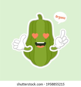 Cute and kawaii Green Chayote Cartoon Character. can be used in restaurant menu, cooking books and organic farm label. Healthy food.Tasty vegan. Organic product. Culinary vegetable ingredient