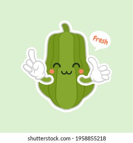 Cute and kawaii Green Chayote Cartoon Character. can be used in restaurant menu, cooking books and organic farm label. Healthy food.Tasty vegan. Organic product. Culinary vegetable ingredient