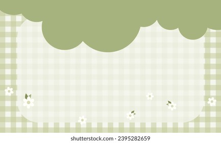 Cute Kawaii Green Grid Landscape Background Vector with framework