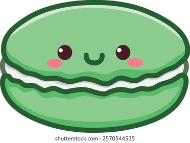 Cute kawaii green macaron with Smiling Face