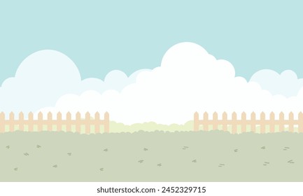 Cute kawaii green meadow landscape background