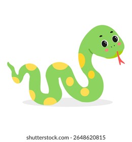 Cute kawaii green snake – cartoon animal vector illustration for kids