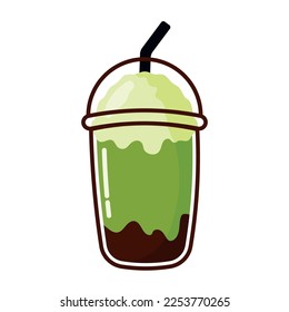 Cute Kawaii Green Tea and Avocado Ice Milkshake Beverage Drink Sticker Vector Graphic Illustration Image