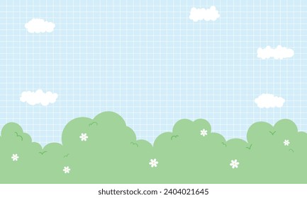 Cute Kawaii Grid Clouds and Cartoon Background 