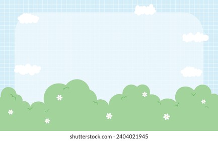 Cute Kawaii Grid Clouds and Cartoon Background with framework