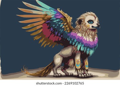 Cute kawaii griffon in rainbowcolours, half eagle, half lion