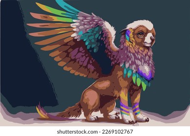 Cute kawaii griffon in rainbowcolours, half eagle, half lion