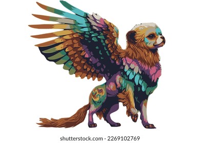 Cute kawaii griffon in rainbowcolours, half eagle, half lion