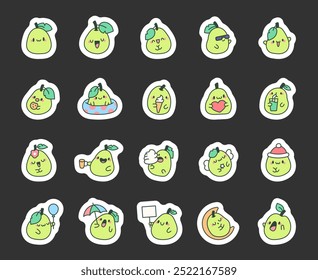 Cute kawaii guava. Sticker Bookmark. Adorable cartoon fruit. Hand drawn style. Vector drawing. Collection of design elements.