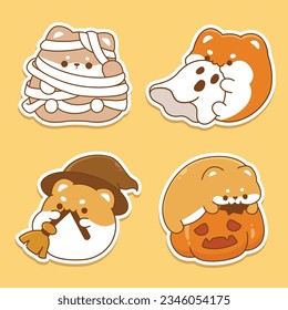 cute kawaii halloween animal character stickers set