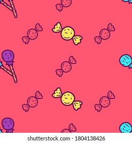 cute kawaii Halloween seamless pattern candy. Halloween backgorund