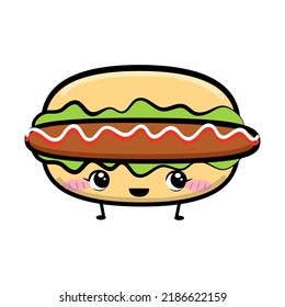 Cute kawaii hamburger character. Vector illustration.