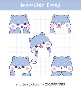 Colección engomada linda de la etiqueta engomada del emoji de la expresión facial del hámster de Kawaii