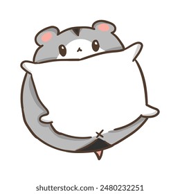 cute kawaii hamster with pillow illustration