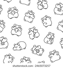 Cute kawaii hamster. Seamless pattern. Coloring Page. Cartoon funny animals character. Hand drawn style. Vector drawing. Design ornaments.