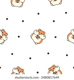 Cute kawaii hamster. Seamless pattern. Cartoon funny animals character. Hand drawn style. Vector drawing. Design ornaments.