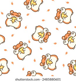 Cute kawaii hamster. Seamless pattern. Cartoon funny animals character. Hand drawn style. Vector drawing. Design ornaments.