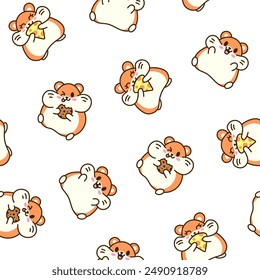 Cute kawaii hamster. Seamless pattern. Cartoon funny animals character. Hand drawn style. Vector drawing. Design ornaments.