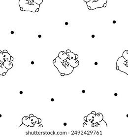 Cute kawaii hamster. Seamless pattern. Coloring Page. Cartoon funny animals character. Hand drawn style. Vector drawing. Design ornaments.