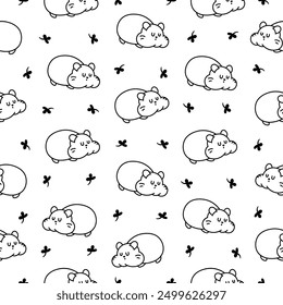 Cute kawaii hamster. Seamless pattern. Coloring Page. Cartoon funny animals character. Hand drawn style. Vector drawing. Design ornaments.