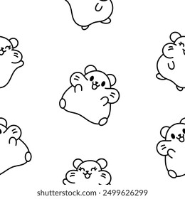 Cute kawaii hamster. Seamless pattern. Coloring Page. Cartoon funny animals character. Hand drawn style. Vector drawing. Design ornaments.