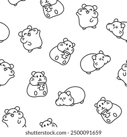 Cute kawaii hamster. Seamless pattern. Coloring Page. Cartoon funny animals character. Hand drawn style. Vector drawing. Design ornaments.