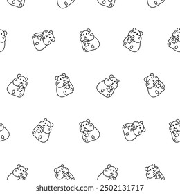 Cute kawaii hamster. Seamless pattern. Coloring Page. Cartoon funny animals character. Hand drawn style. Vector drawing. Design ornaments.