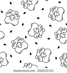 Cute kawaii hamster. Seamless pattern. Coloring Page. Cartoon funny animals character. Hand drawn style. Vector drawing. Design ornaments.