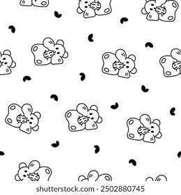 Cute kawaii hamster. Seamless pattern. Coloring Page. Cartoon funny animals character. Hand drawn style. Vector drawing. Design ornaments.