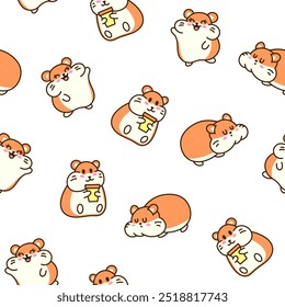 Cute kawaii hamster. Seamless pattern. Cartoon funny animals character. Hand drawn style. Vector drawing. Design ornaments.