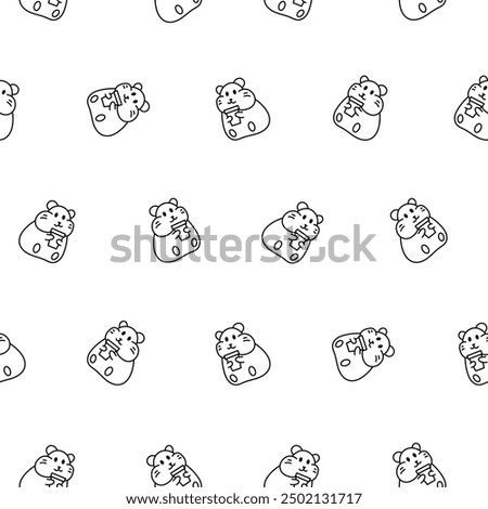 Cute kawaii hamster. Seamless pattern. Coloring Page. Cartoon funny animals character. Hand drawn style. Vector drawing. Design ornaments.