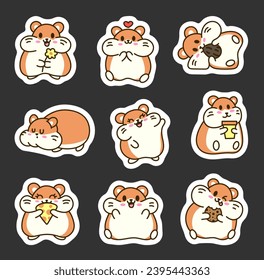 Cute kawaii hamster. Sticker Bookmark. Cartoon funny animals character. Hand drawn style. Vector drawing. Collection of design elements.