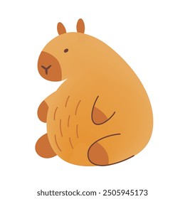 Cute kawaii hand draw sitting capybara isolated on white background.Childish,kids print. Vector illustration. Cartoon characters.Flat style with mesh gradient.Brown color.