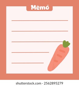 Cute kawaii hand drawn carrot memo pad, notepad, paper, template illustration. Suitable for for to do list, check list, memo, sticky note, planner, notepad for task plan
