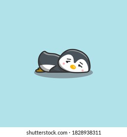 Cute Kawaii Hand Drawn Doodle Bored Lazy Penguin