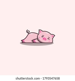 Cute Kawaii Hand Drawn Lazy Bored Pig Mascot