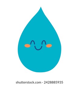 Cute kawaii hand drawn water drop. Funny vector character smiling