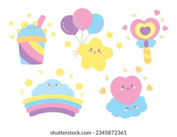 cute kawaii happy cartoon graphic element set for decorating your artwork