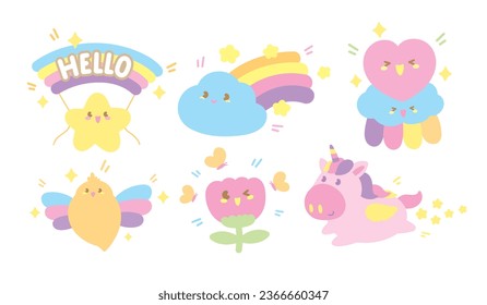 cute kawaii happy face cartoon vector set